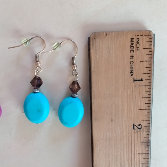 Pink quartzite and turquoise earrings - Picture 6 of 6
